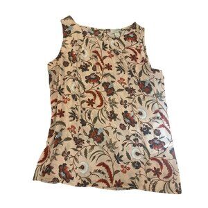 LOFT Floral Sleeveless Blouse Outlet L Pink Floral Cottage Core Keyhole Back